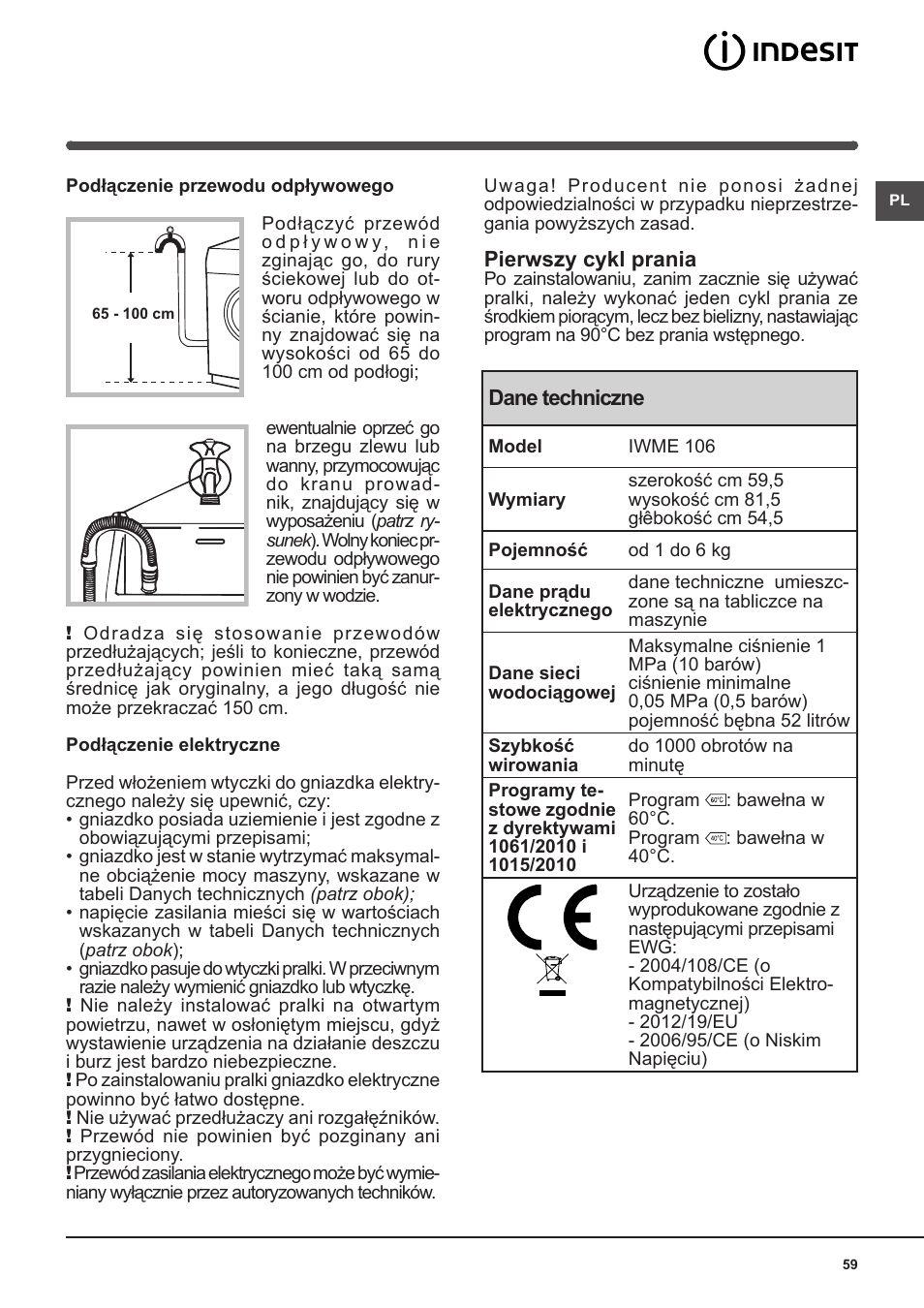 Indesit IWME-106-(EU) User Manual | Page 59 / 84