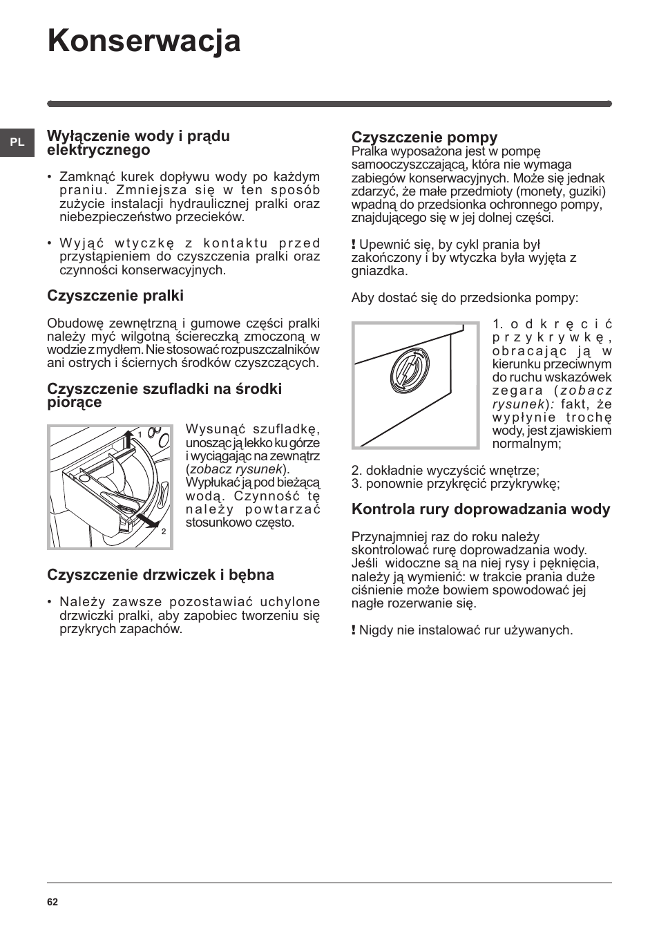 Konserwacja | Indesit IWME-106-(EU) User Manual | Page 62 / 84