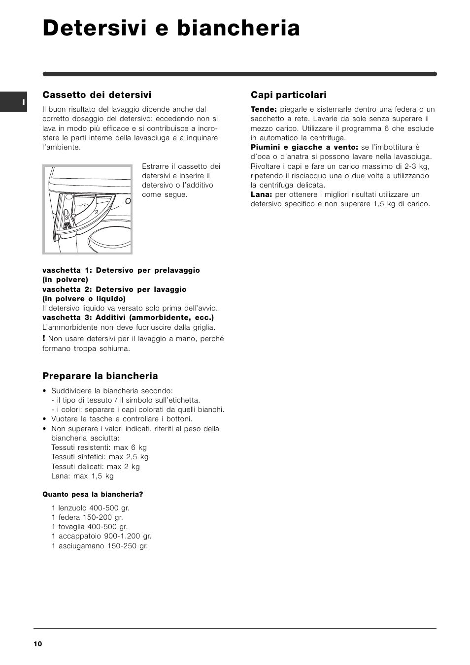 Detersivi e biancheria | Indesit IWDE-12-(EU) User Manual | Page 10 / 56