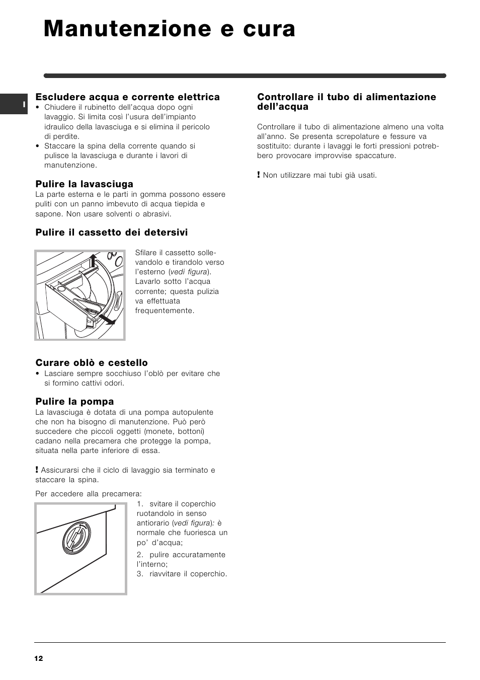 Manutenzione e cura | Indesit IWDE-12-(EU) User Manual | Page 12 / 56