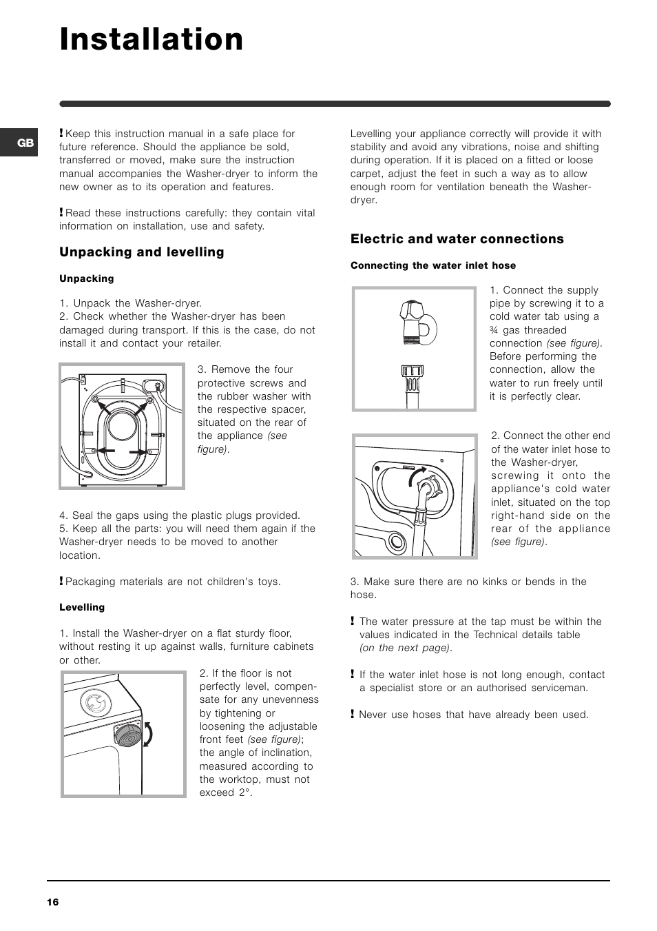 Installation | Indesit IWDE-12-(EU) User Manual | Page 16 / 56