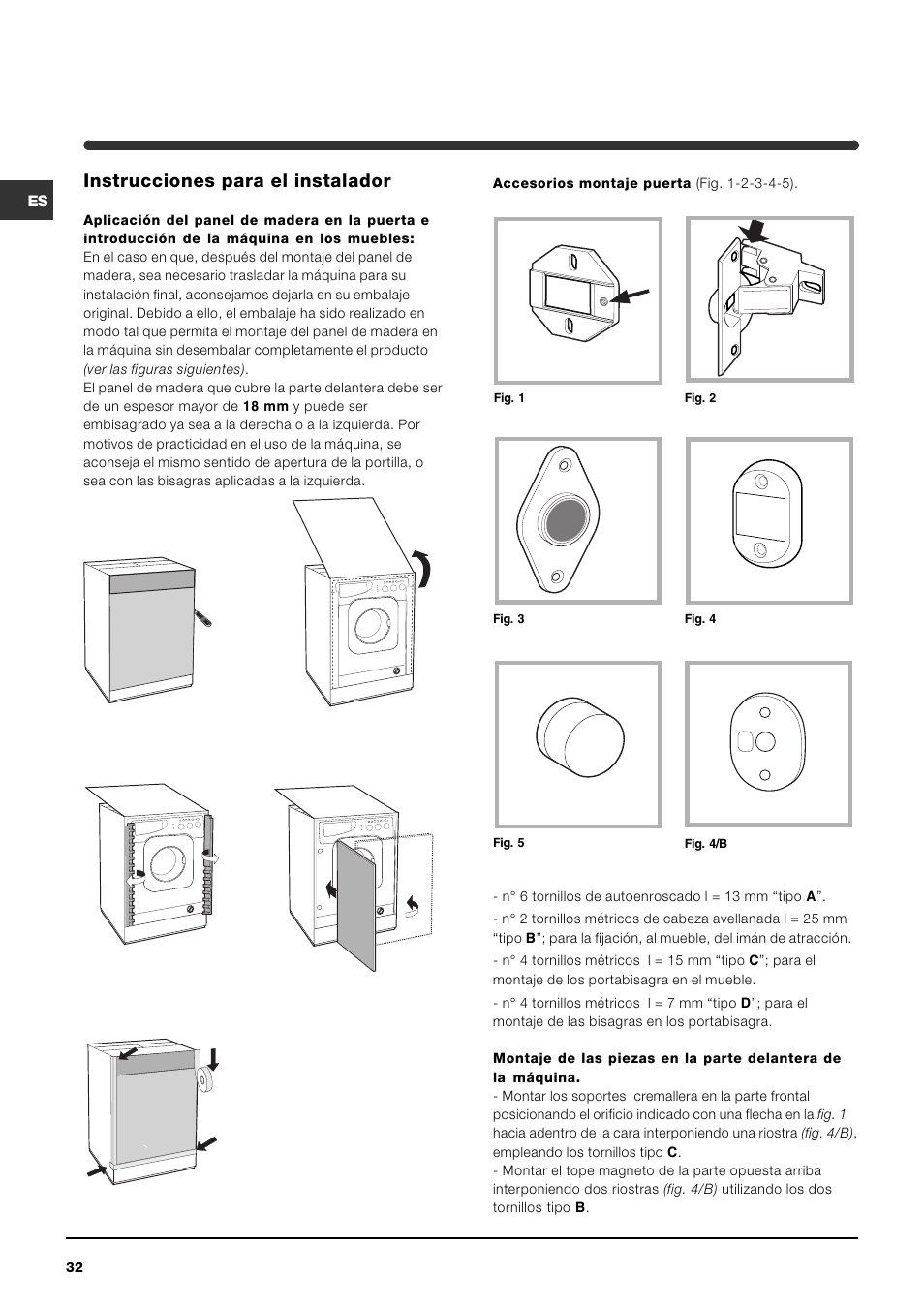 Ab c d e, Instrucciones para el instalador | Indesit IWDE-12-(EU) User Manual | Page 32 / 56