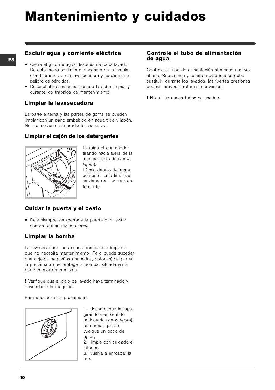 Mantenimiento y cuidados | Indesit IWDE-12-(EU) User Manual | Page 40 / 56