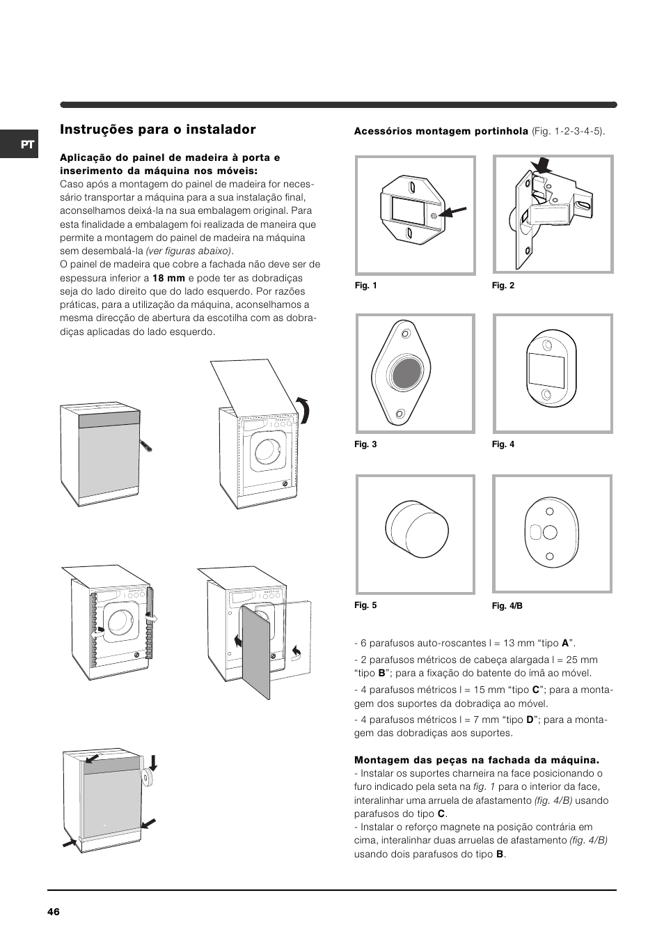 Ab c d e, Instruções para o instalador | Indesit IWDE-12-(EU) User Manual | Page 46 / 56