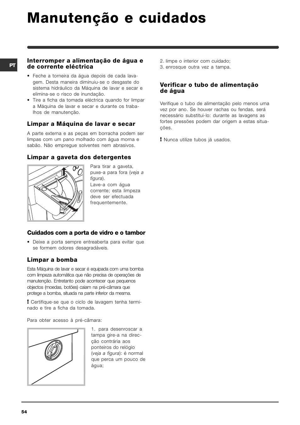 Manutenção e cuidados | Indesit IWDE-12-(EU) User Manual | Page 54 / 56