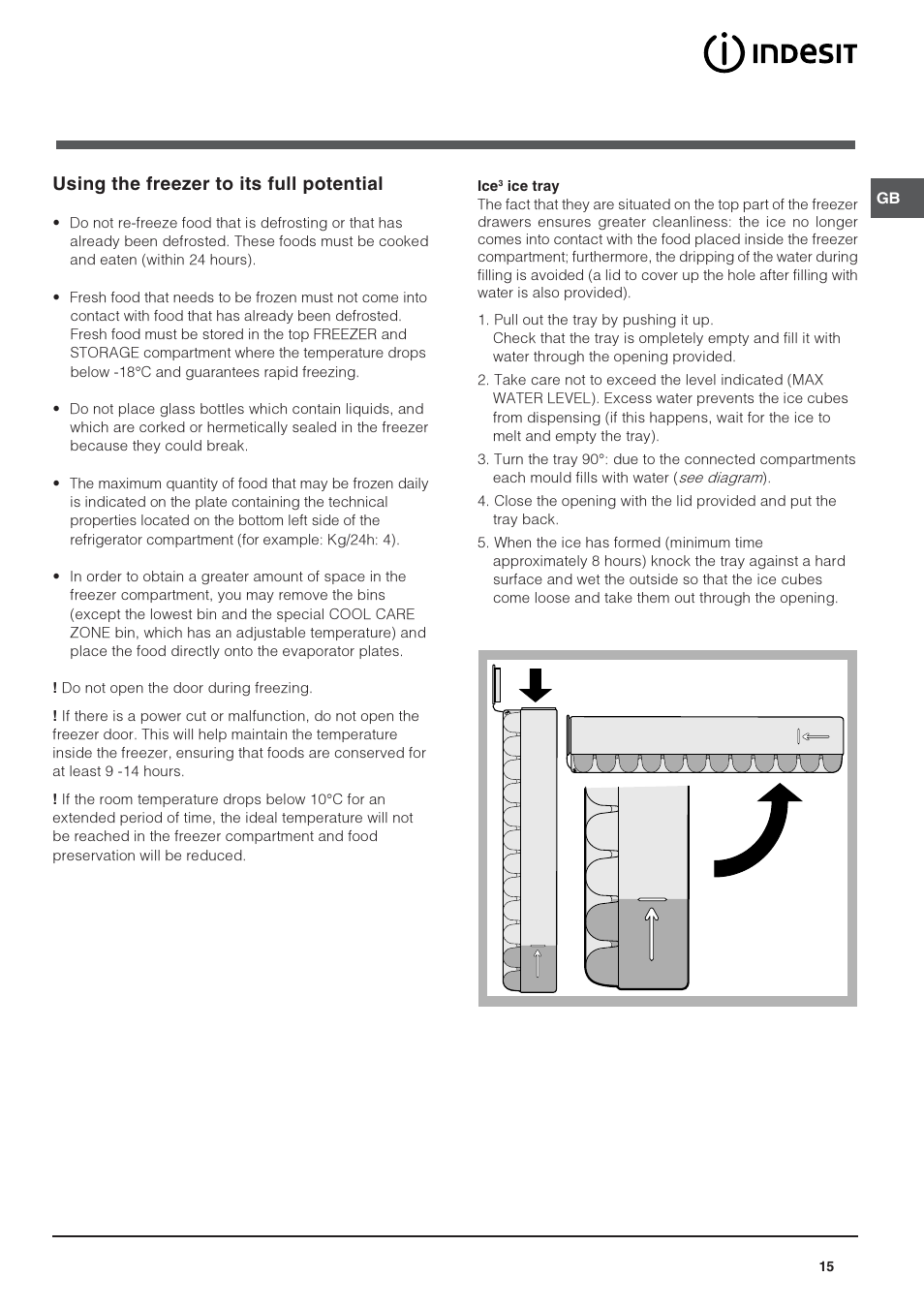 Using the freezer to its full potential | Indesit PBAA-13 User Manual | Page 15 / 60