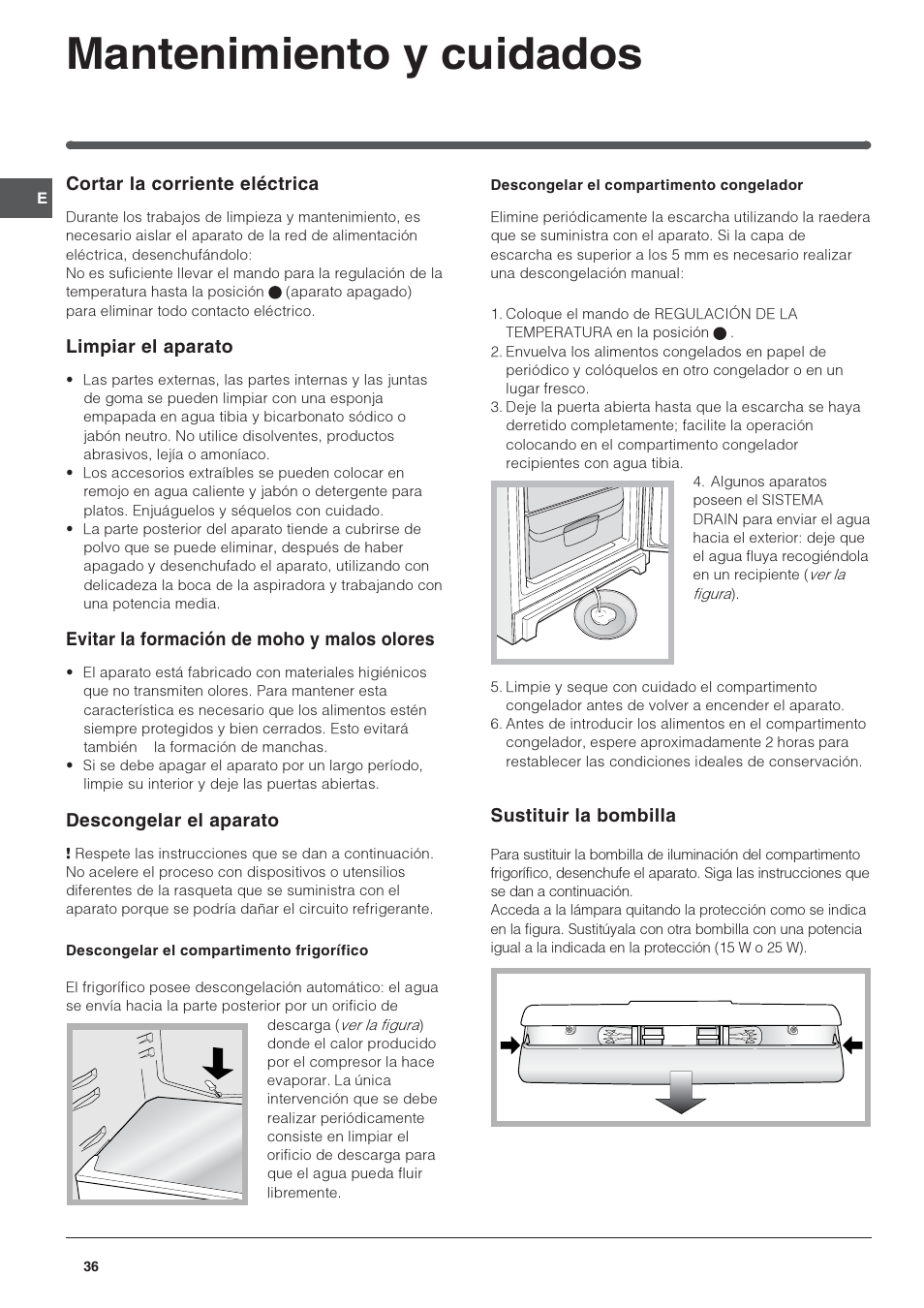 Mantenimiento y cuidados | Indesit PBAA-13 User Manual | Page 36 / 60