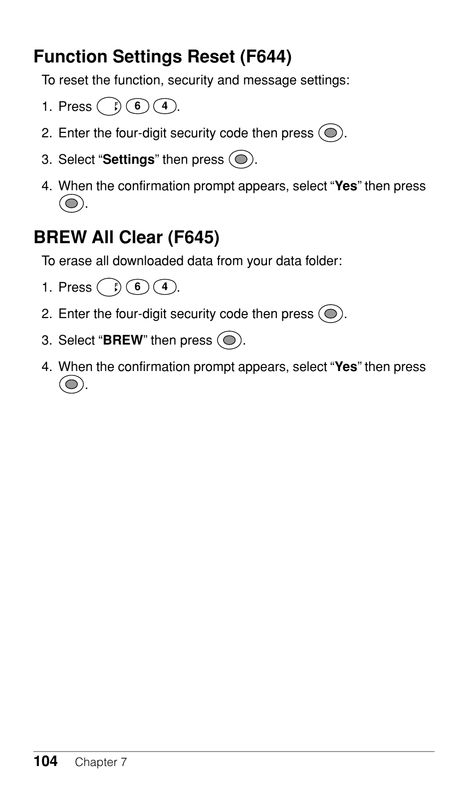 Function settings reset (f644), Brew all clear (f645) | Audiovox CDM-9500 User Manual | Page 105 / 145