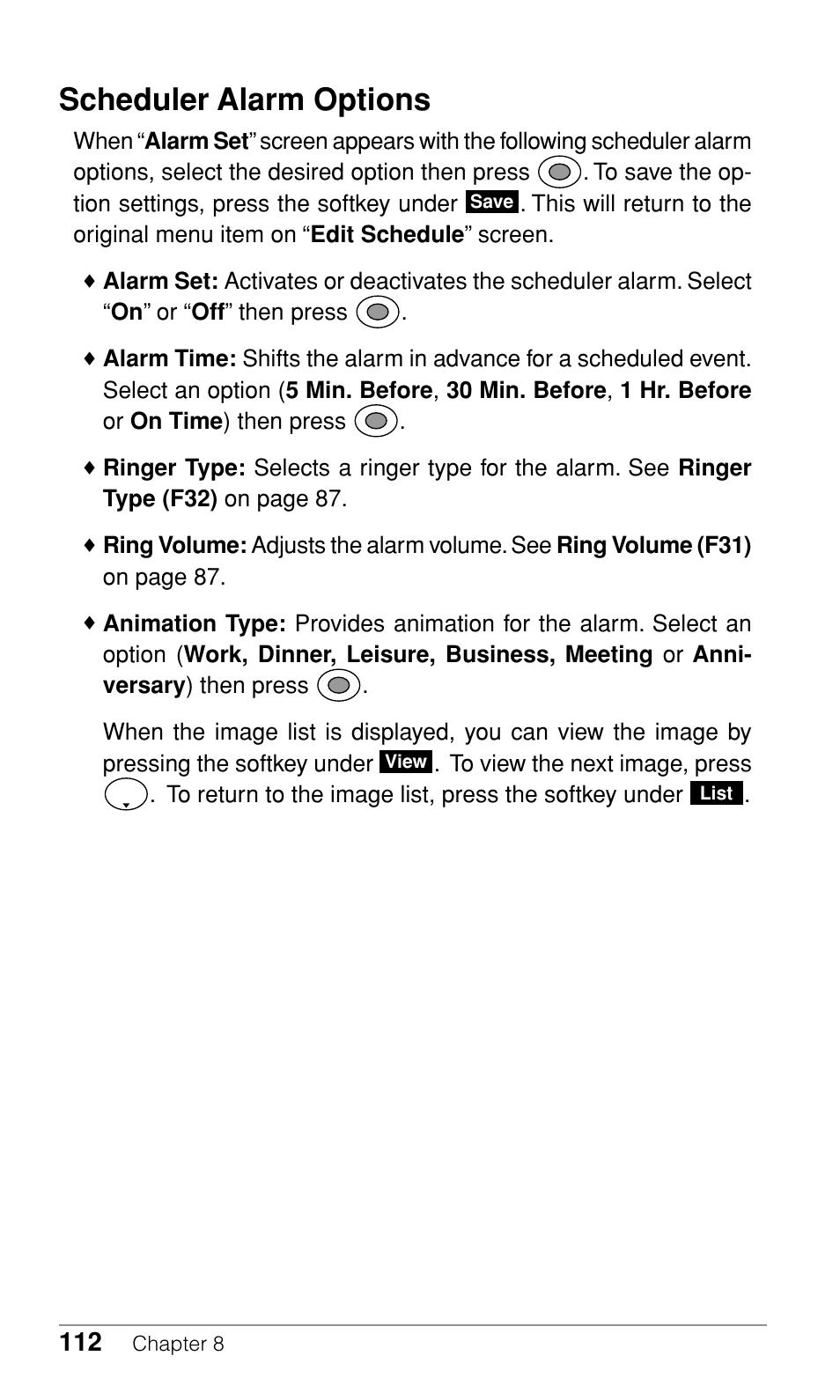 Scheduler alarm options | Audiovox CDM-9500 User Manual | Page 113 / 145