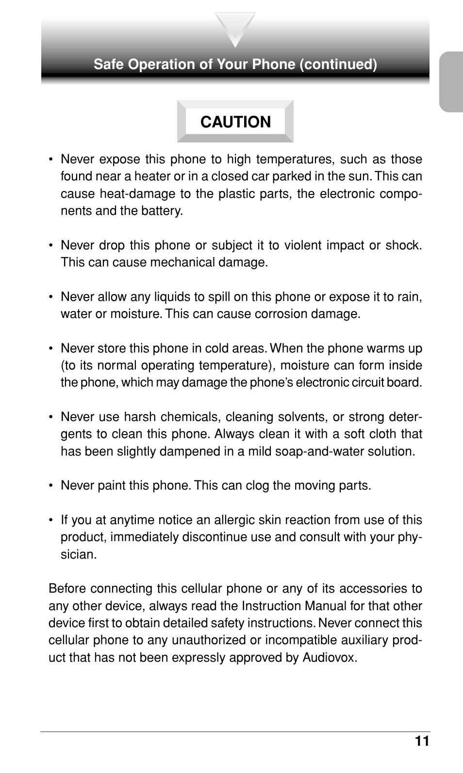 Caution | Audiovox CDM-9500 User Manual | Page 12 / 145