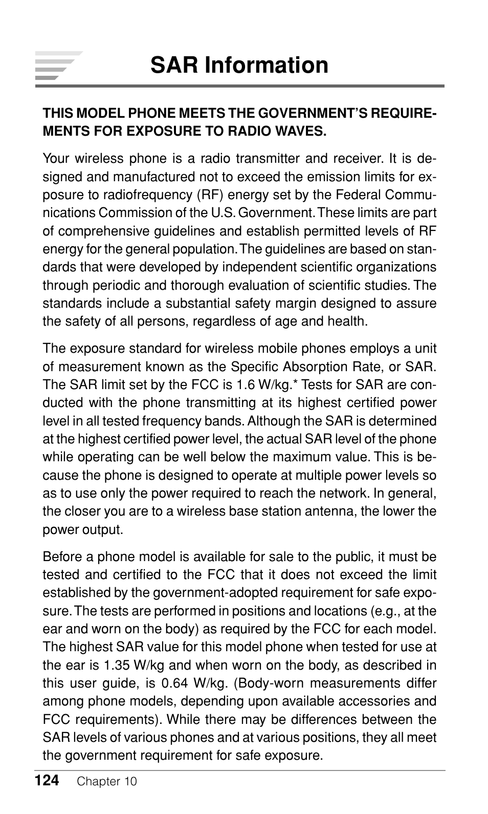 Sar information | Audiovox CDM-9500 User Manual | Page 125 / 145