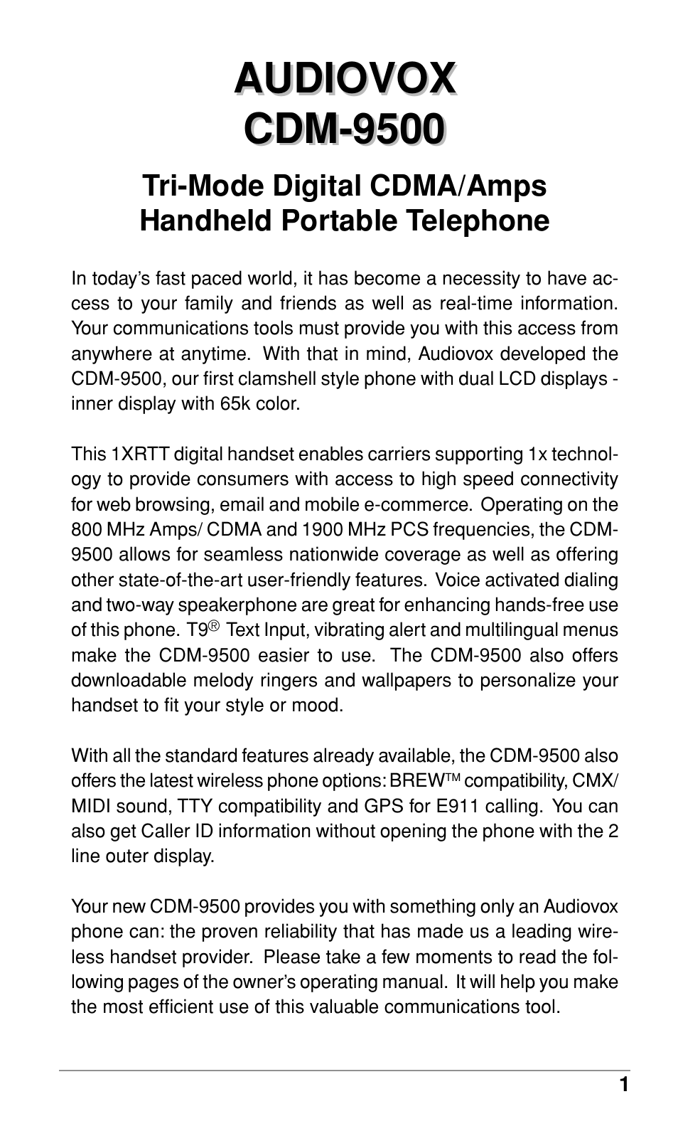 Audiovox CDM-9500 User Manual | Page 2 / 145