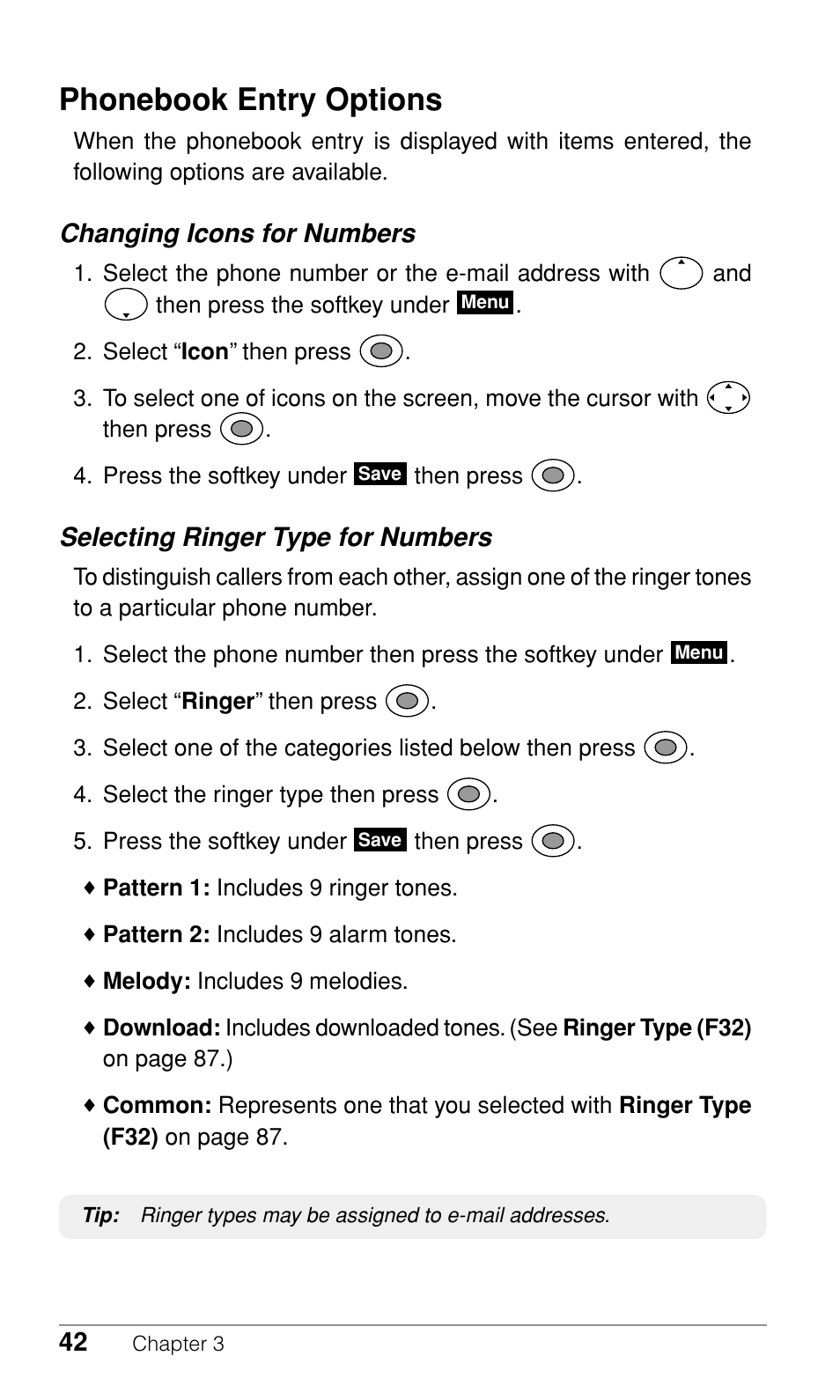 Phonebook entry options, Changing icons for numbers, Selecting ringer type for numbers | Audiovox CDM-9500 User Manual | Page 43 / 145