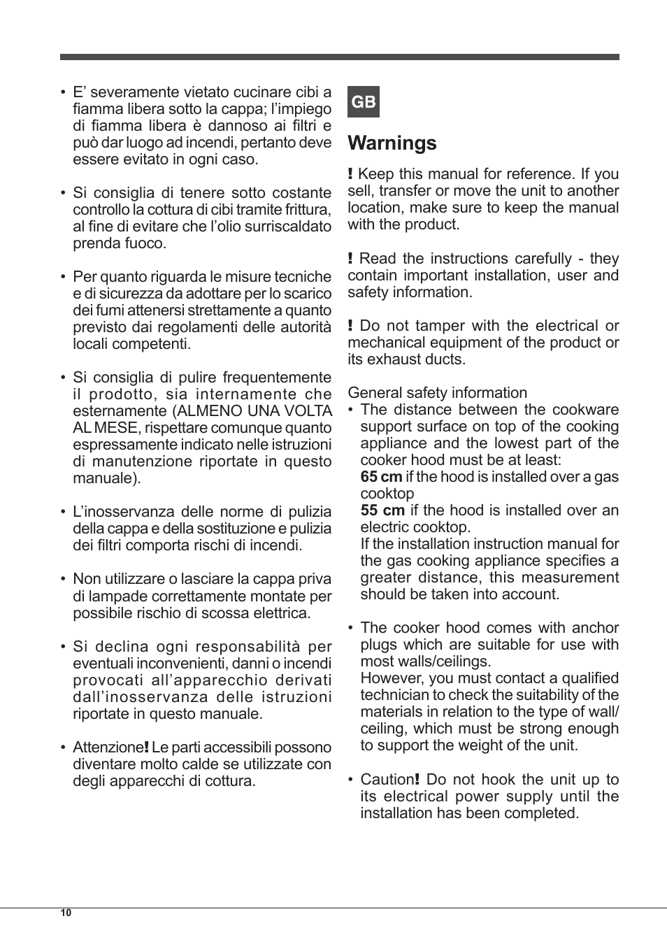 Warnings | Indesit IHP-7.5-C-M-IX User Manual | Page 10 / 80