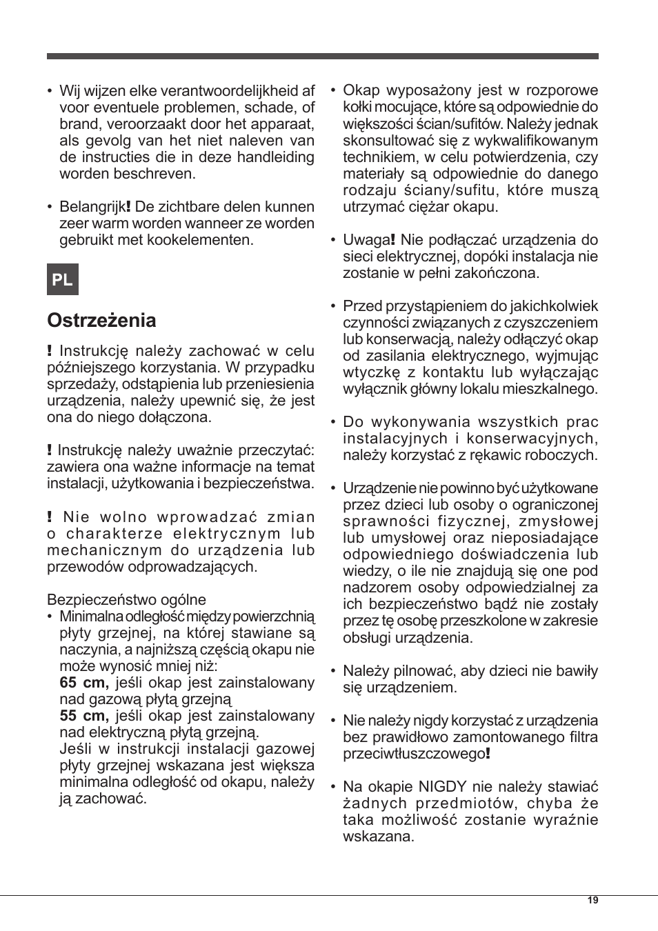Ostrzeżenia | Indesit IHP-7.5-C-M-IX User Manual | Page 19 / 80