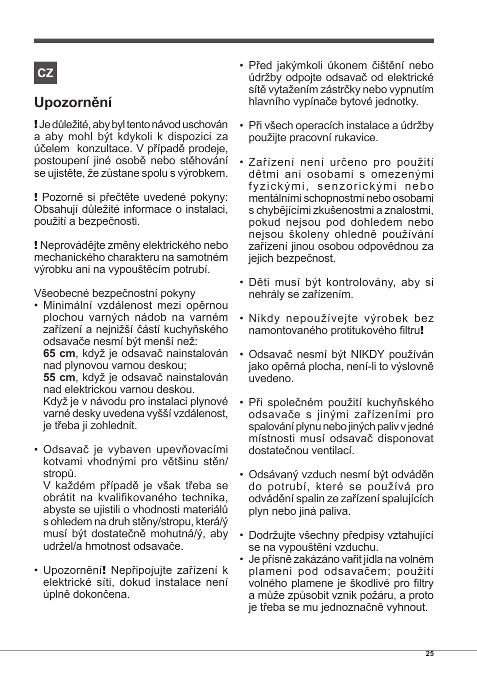 Upozornění | Indesit IHP-7.5-C-M-IX User Manual | Page 25 / 80