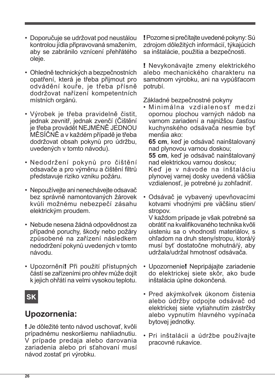 Upozornenia | Indesit IHP-7.5-C-M-IX User Manual | Page 26 / 80