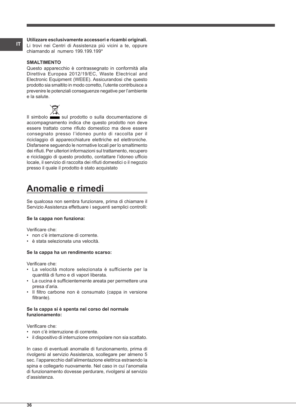 Anomalie e rimedi | Indesit IHP-7.5-C-M-IX User Manual | Page 36 / 80