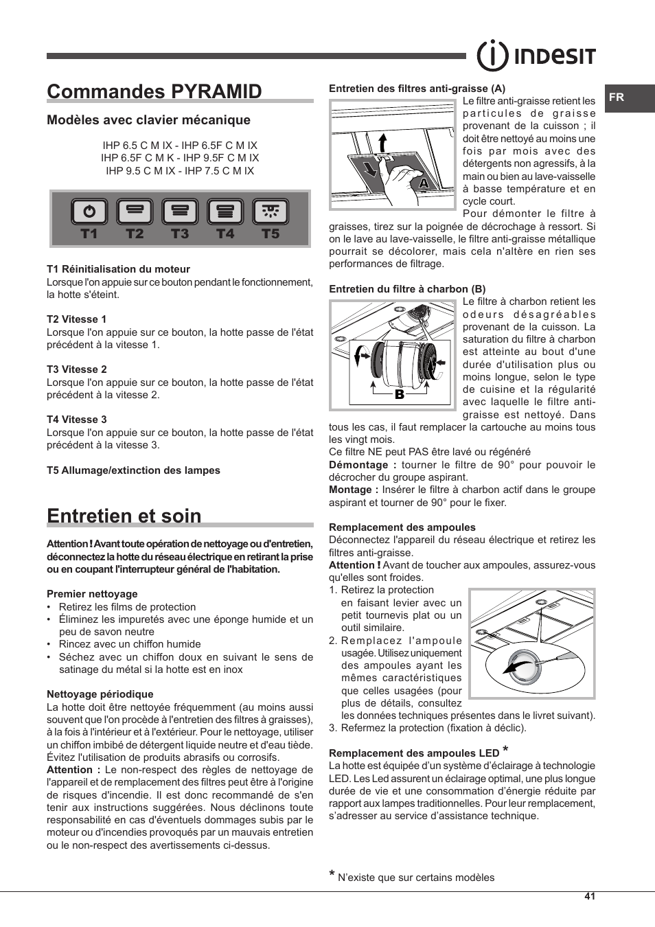 Commandes pyramid, Entretien et soin | Indesit IHP-7.5-C-M-IX User Manual | Page 41 / 80