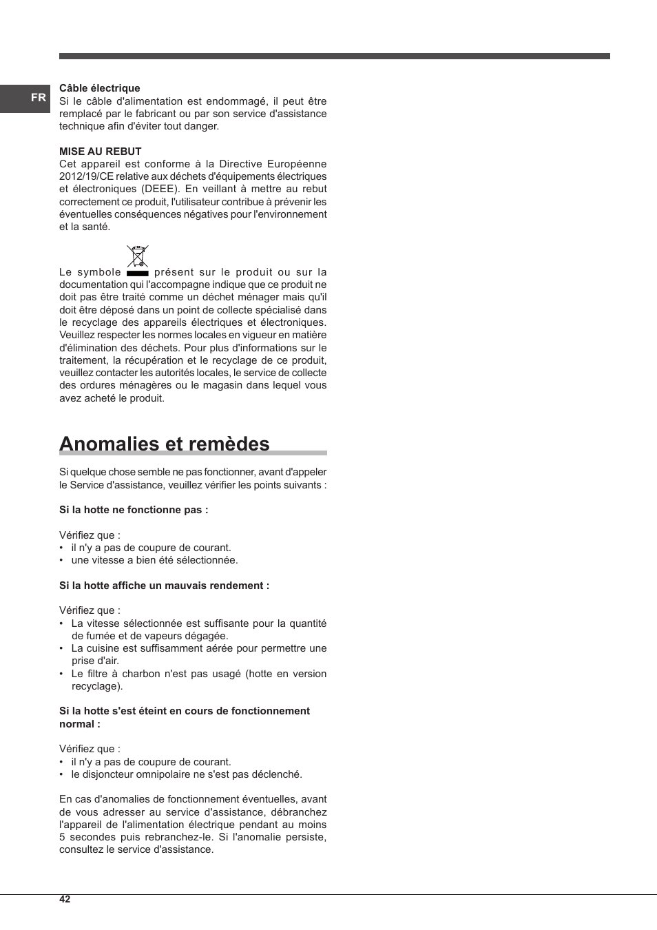 Anomalies et remèdes | Indesit IHP-7.5-C-M-IX User Manual | Page 42 / 80