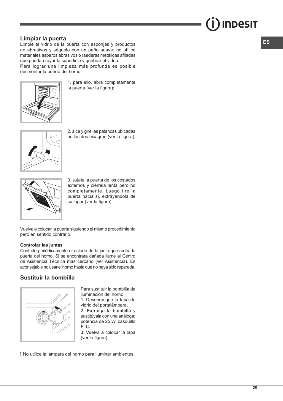 Limpiar la puerta, Sustituir la bombilla | Indesit FMR-54-K.A-(AV) User Manual | Page 29 / 44