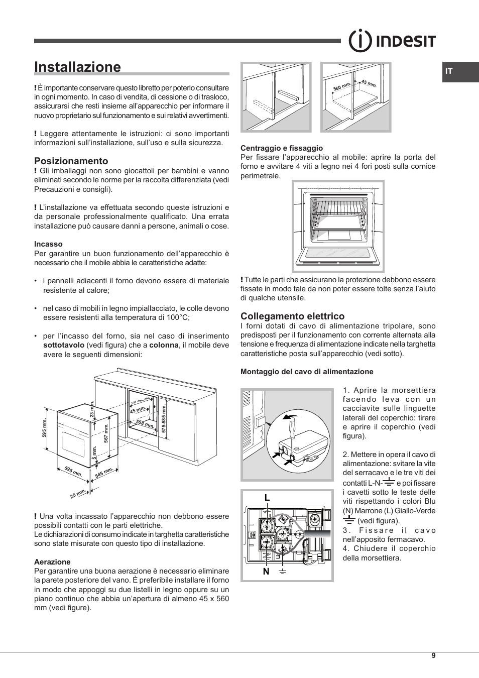 Installazione, Posizionamento, Collegamento elettrico | Indesit FMR-54-K.A-(AV) User Manual | Page 9 / 44