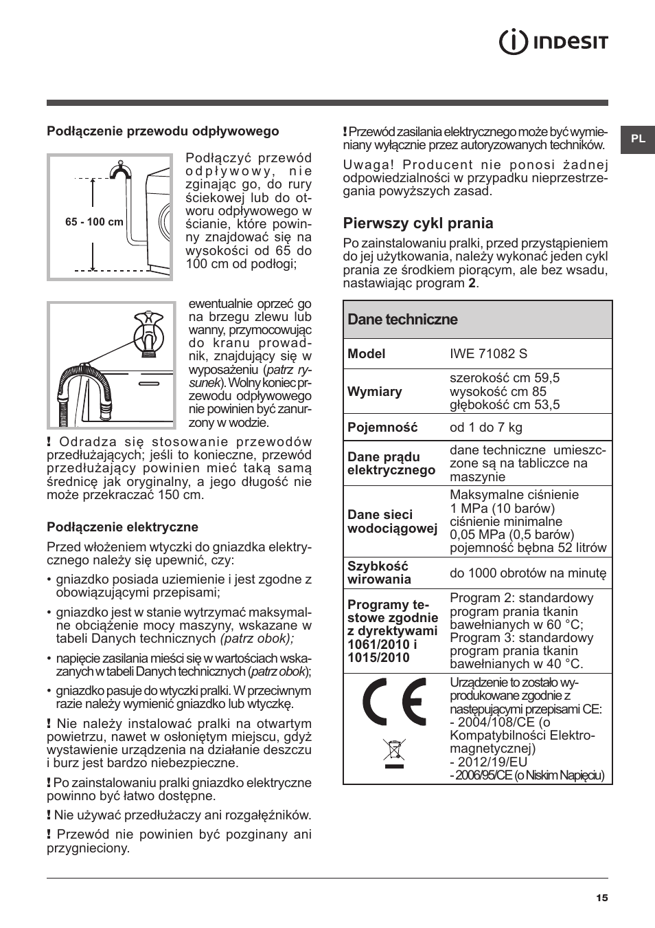 Indesit IWE-71082-S-C-ECO(EU User Manual | Page 15 / 60