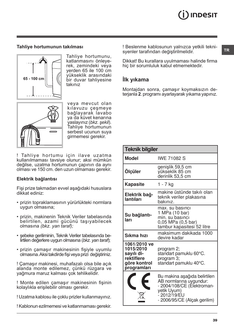 Indesit IWE-71082-S-C-ECO(EU User Manual | Page 39 / 60