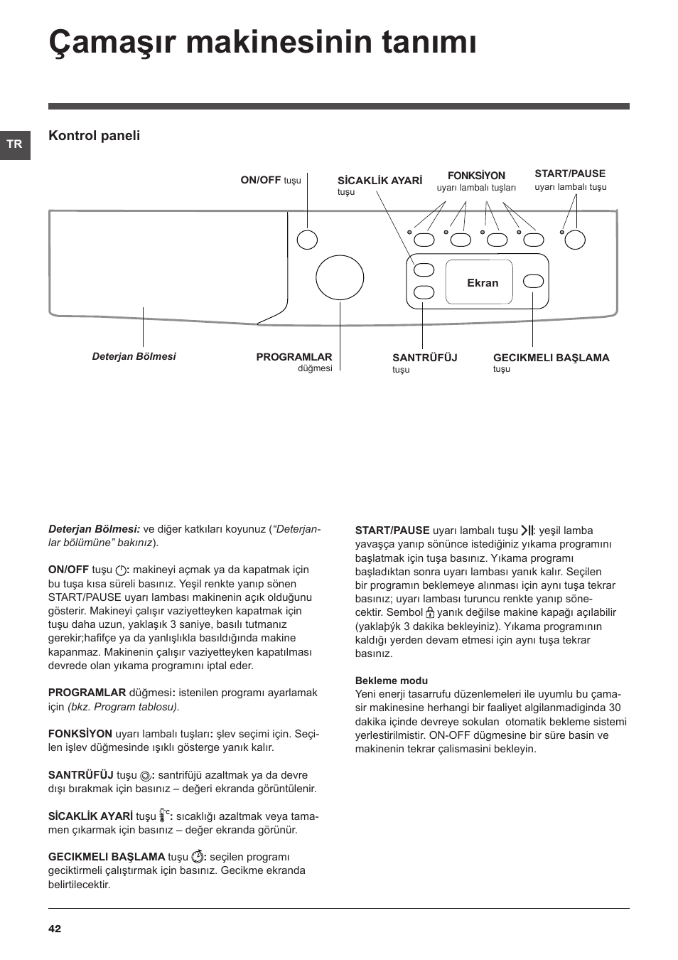 Çamaşır makinesinin tanımı, Kontrol paneli | Indesit IWE-71082-S-C-ECO(EU User Manual | Page 42 / 60