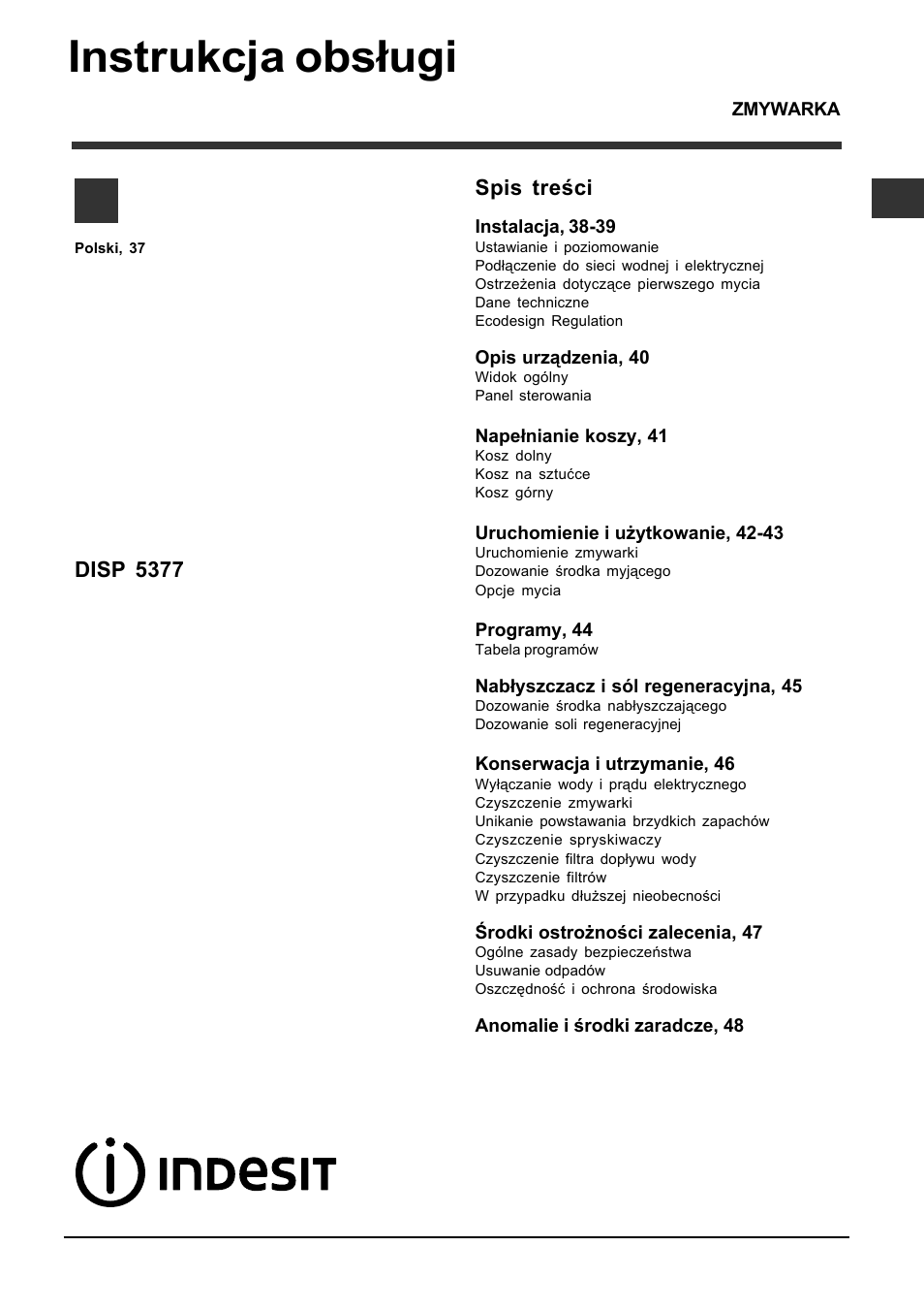 Indesit DISP 5377 User Manual | Page 37 / 76