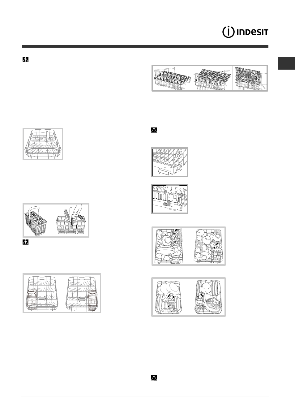 Caricare i cestelli, Cesto inferiore, Cestino delle posate | Cesto superiore | Indesit DISP 5377 User Manual | Page 5 / 76