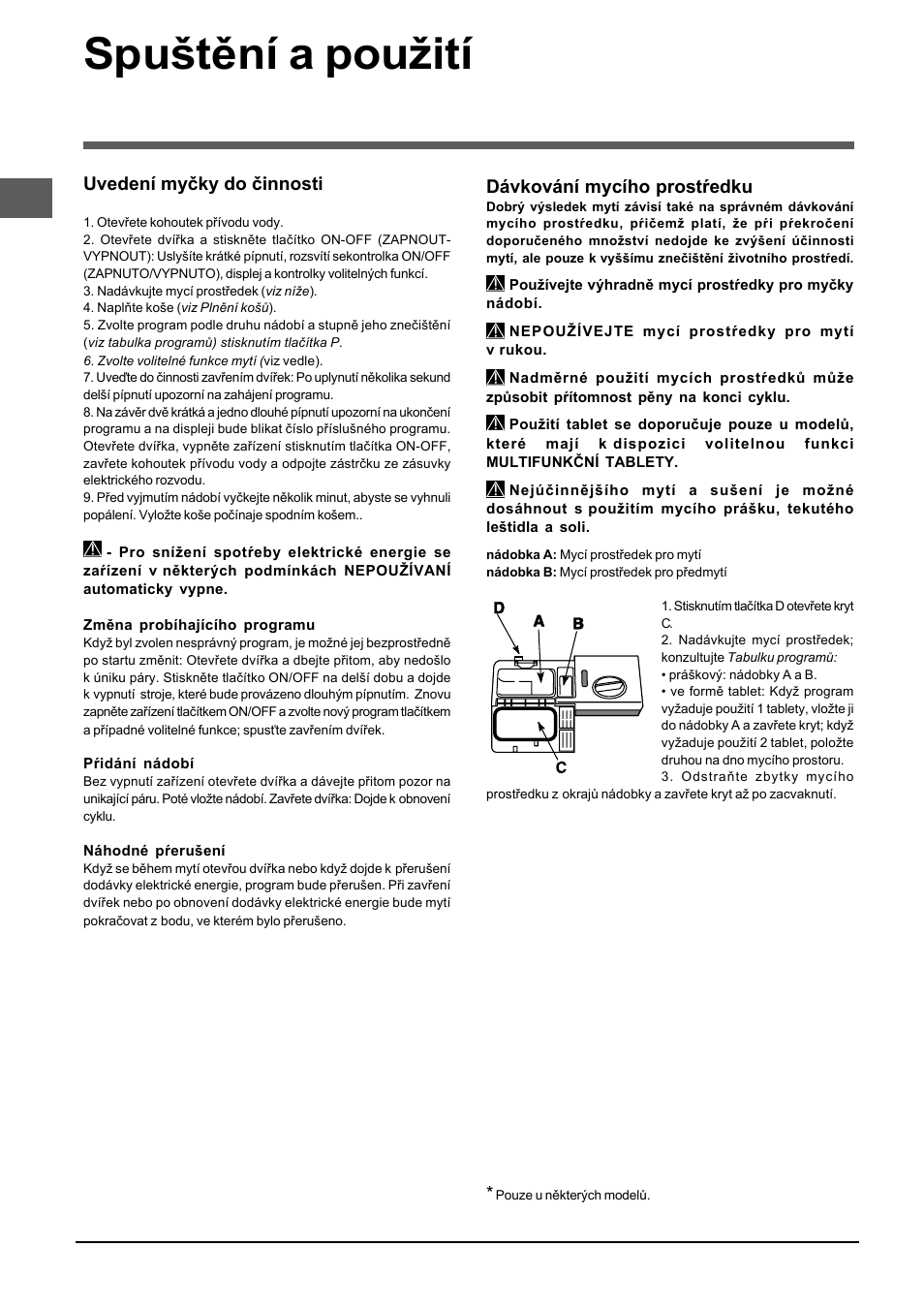 Spuštění a použití | Indesit DISP 5377 User Manual | Page 54 / 76