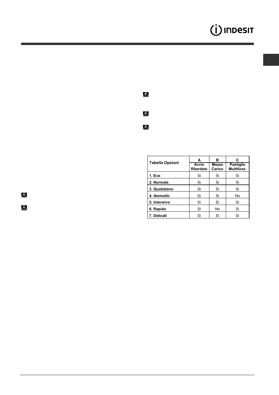 Opzioni di lavaggio, Pastiglie multifunzione, Avvio ritardato | Mezzo carico sul cesto superiore o inferiore | Indesit DISP 5377 User Manual | Page 7 / 76