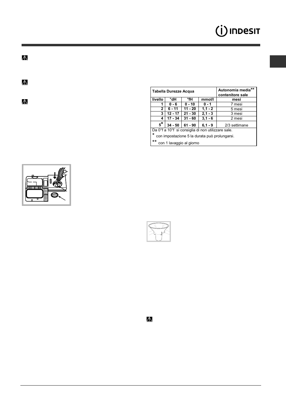 Brillantante e sale rigenerante, Caricare il brillantante, Caricare il sale rigenerante | Indesit DISP 5377 User Manual | Page 9 / 76