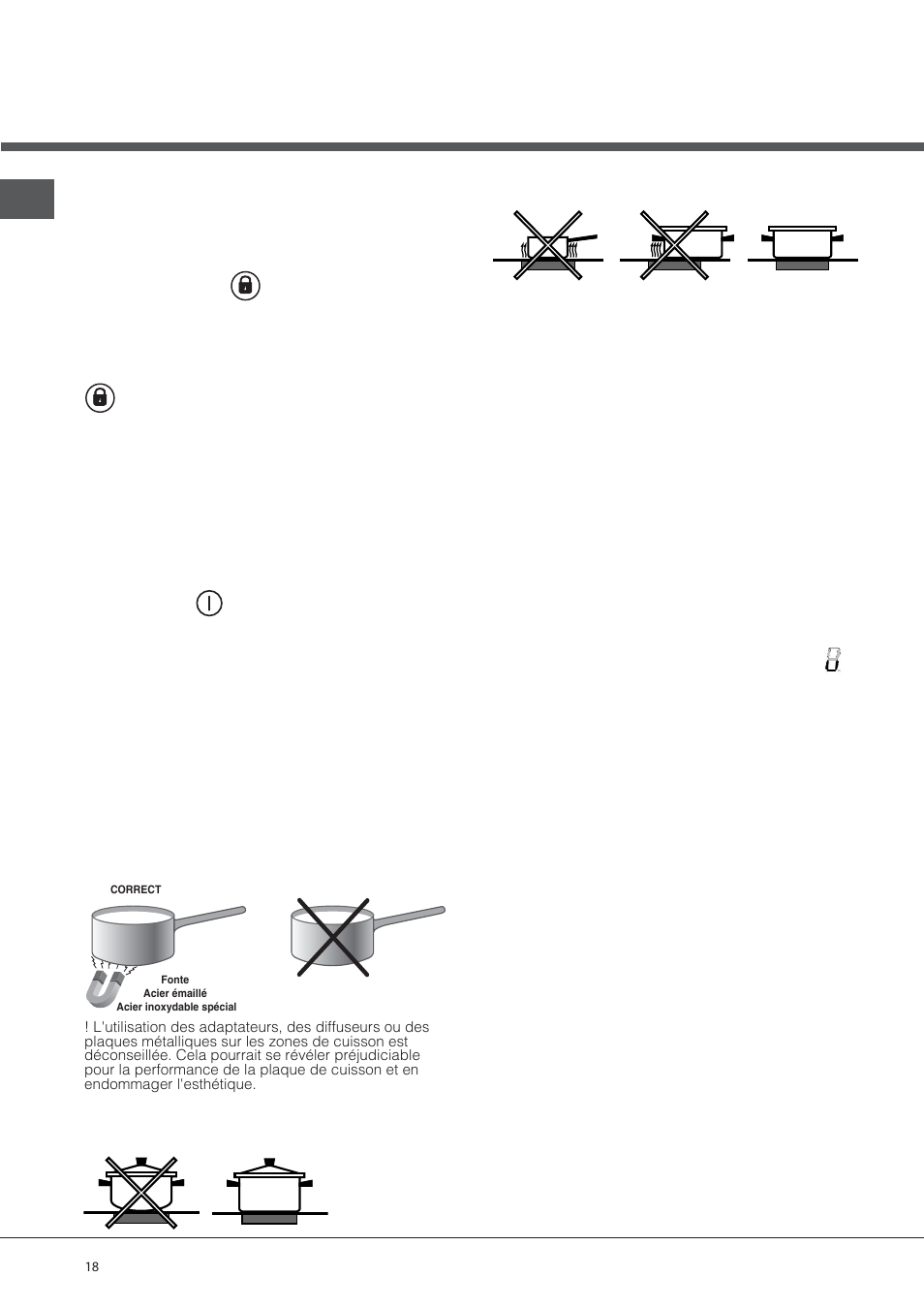 Conseils d'utilisation de l'appareil, Dispositifs de sécurité, Verrouillage du bandeau de commande | Désactivation de la plaque de cuisson | Indesit VIB-644-C-E User Manual | Page 18 / 84