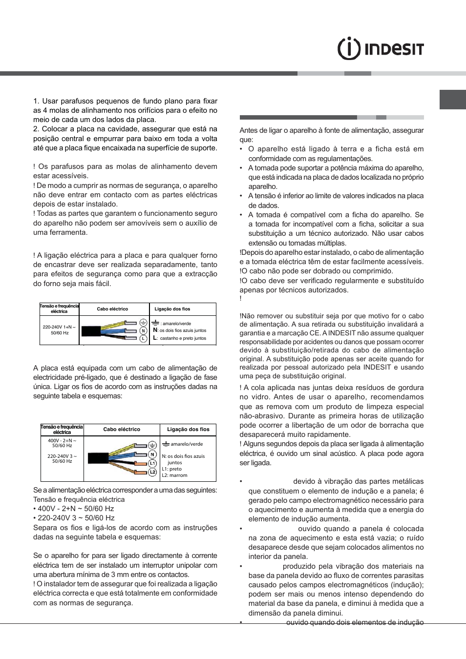 Início e utilização, Ligação eléctrica | Indesit VIB-644-C-E User Manual | Page 35 / 84