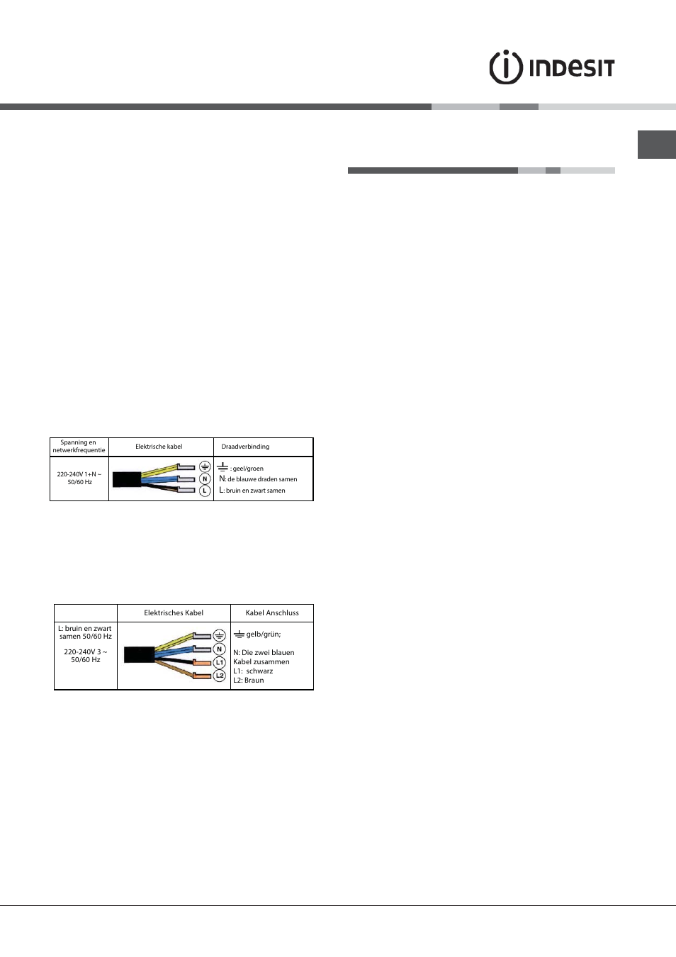 Inbetriebnahme und gebrauch, Elektrische verbindung | Indesit VIB-644-C-E User Manual | Page 55 / 84