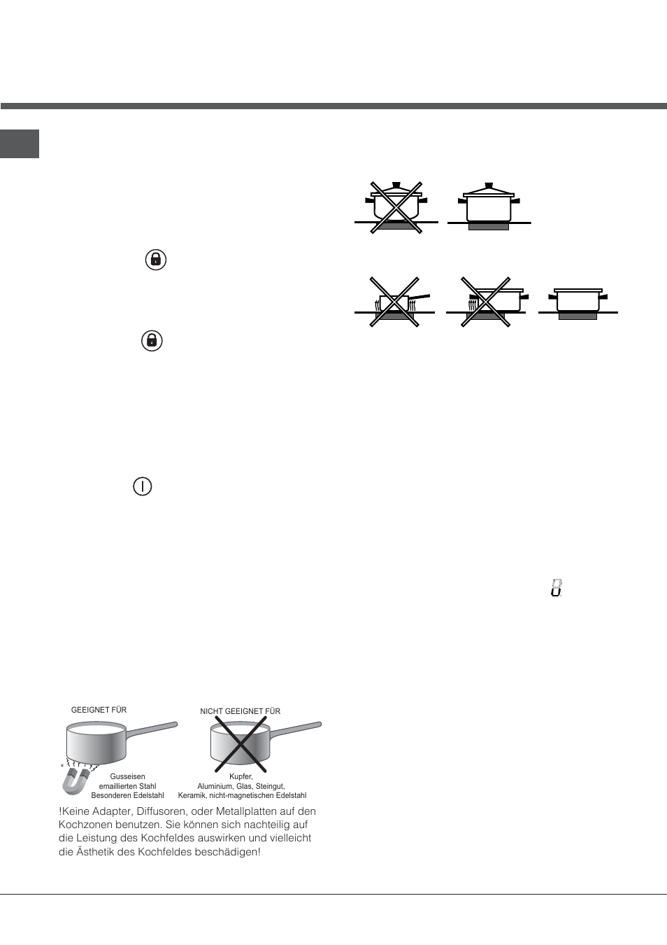 Praktische ratschläge zum gebrauch des gerätes, Sicherheitseinrichtungen, Bedienfeldsperre | Kochherd abschalten | Indesit VIB-644-C-E User Manual | Page 58 / 84