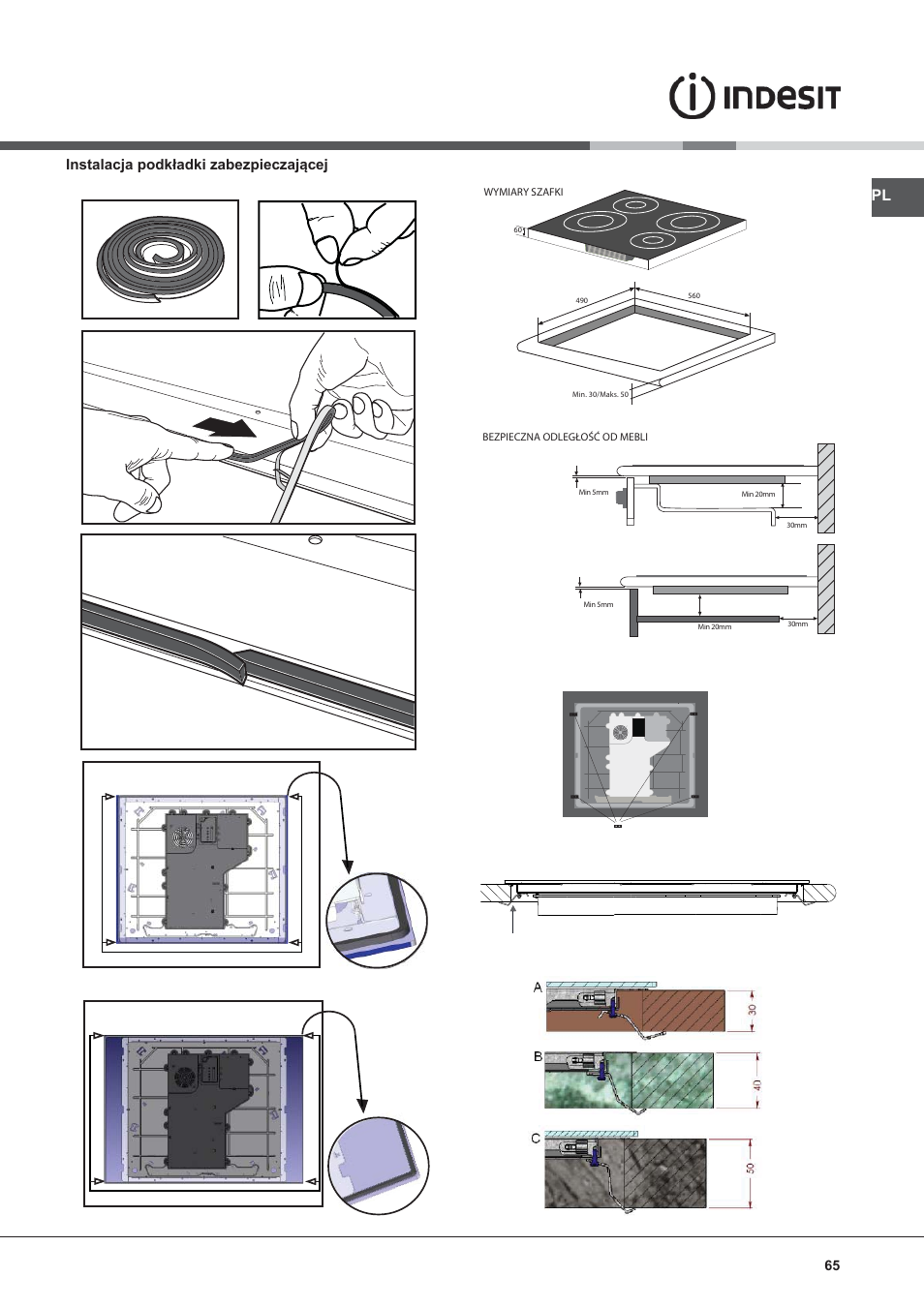 Instalacja podkładki zabezpieczającej | Indesit VIB-644-C-E User Manual | Page 65 / 84