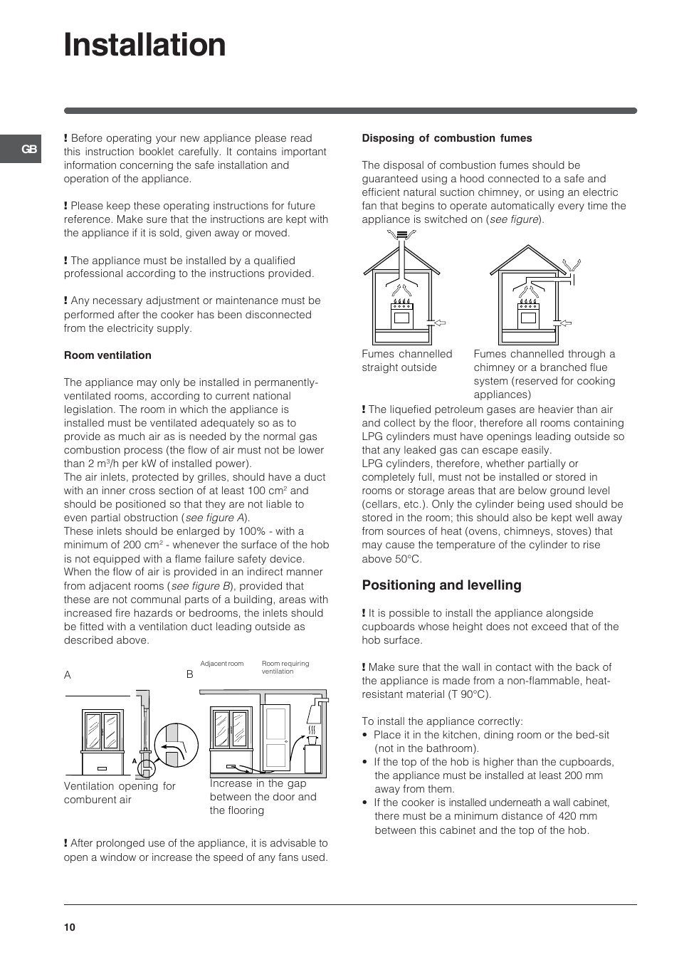 Installation, Positioning and levelling | Indesit KN3T76SA(X)-U-S User Manual | Page 10 / 76