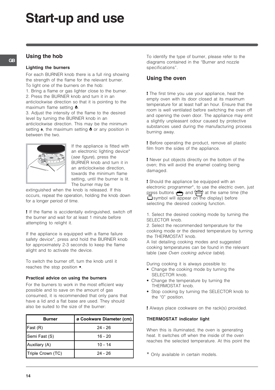 Start-up and use | Indesit KN3T76SA(X)-U-S User Manual | Page 14 / 76