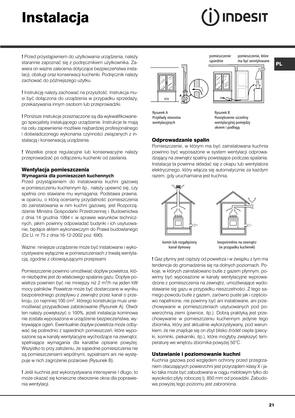 Instalacja | Indesit KN3T76SA(X)-U-S User Manual | Page 21 / 76