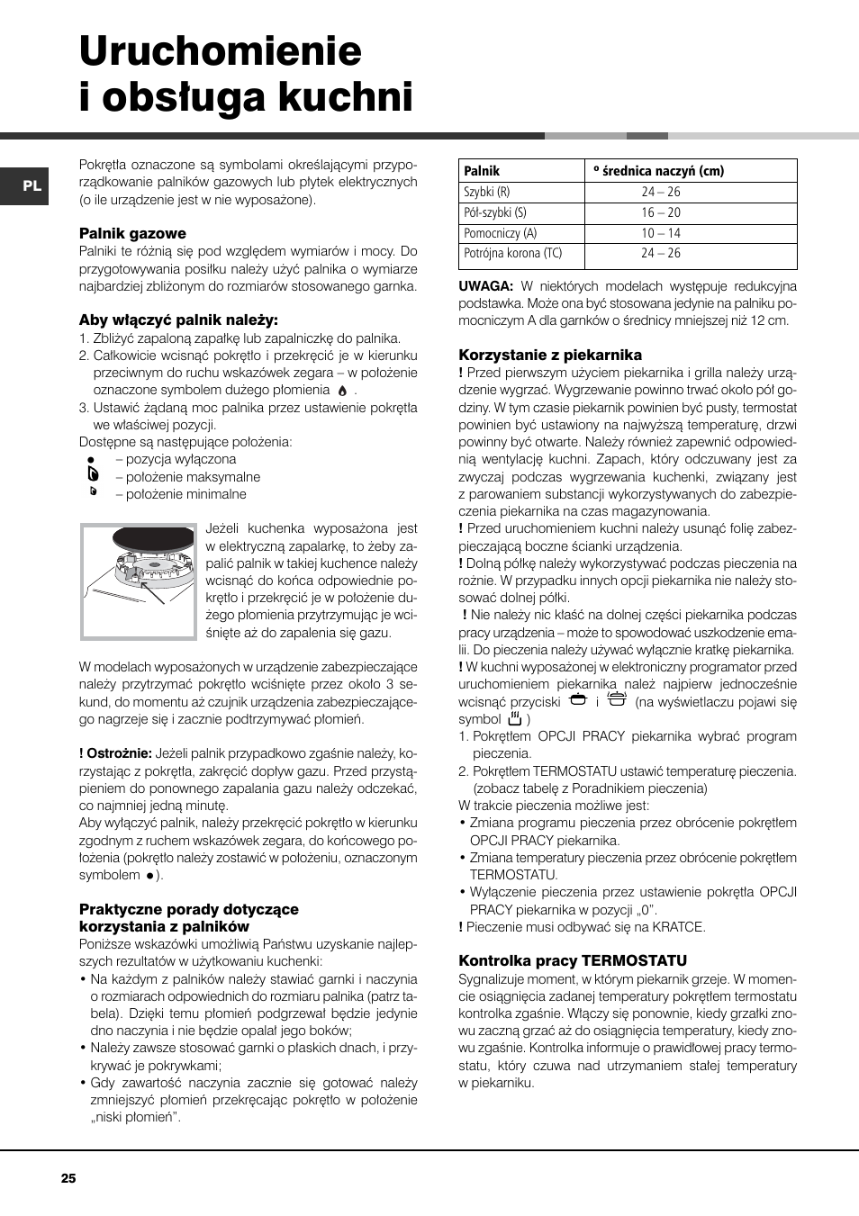 Uruchomienie i obs∏uga kuchni | Indesit KN3T76SA(X)-U-S User Manual | Page 25 / 76