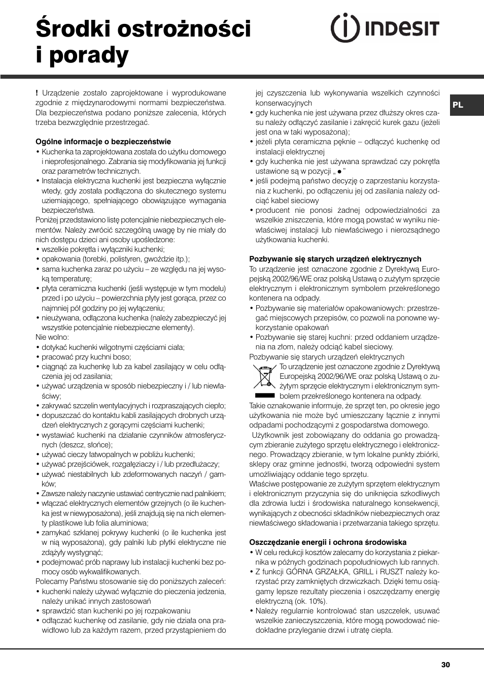 Ârodki ostro˝noêci i porady | Indesit KN3T76SA(X)-U-S User Manual | Page 30 / 76