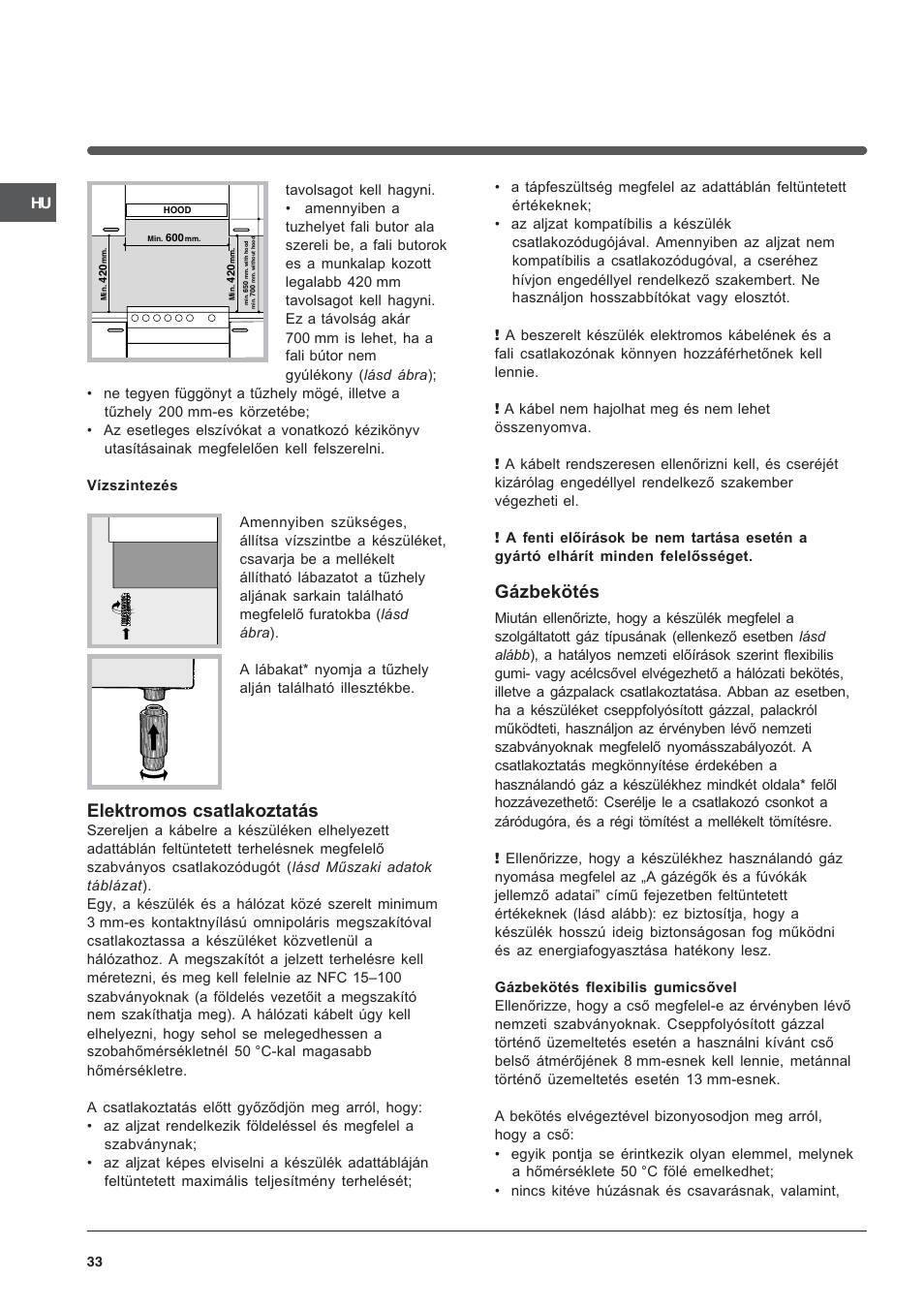 Elektromos csatlakoztatás, Gázbekötés | Indesit KN3T76SA(X)-U-S User Manual | Page 33 / 76