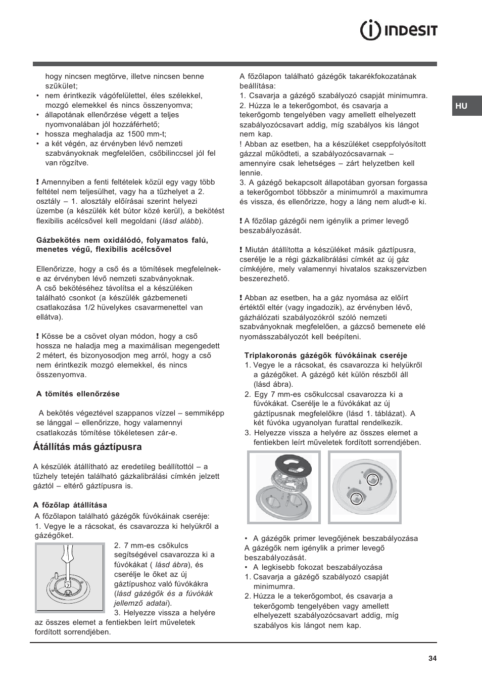 Átállítás más gáztípusra | Indesit KN3T76SA(X)-U-S User Manual | Page 34 / 76