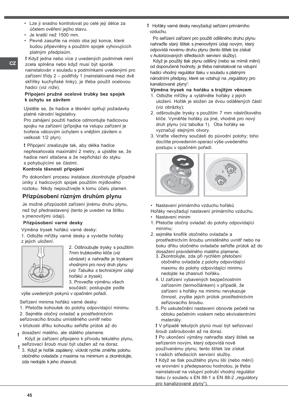Pŕizpůsobení různým druhům plynu | Indesit KN3T76SA(X)-U-S User Manual | Page 45 / 76