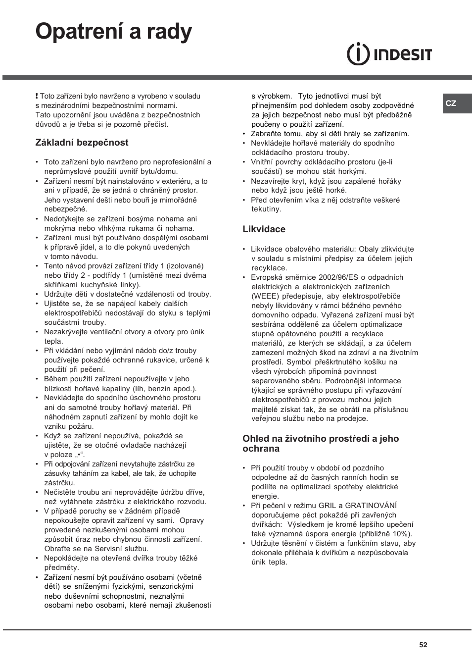 Opatrení a rady | Indesit KN3T76SA(X)-U-S User Manual | Page 52 / 76