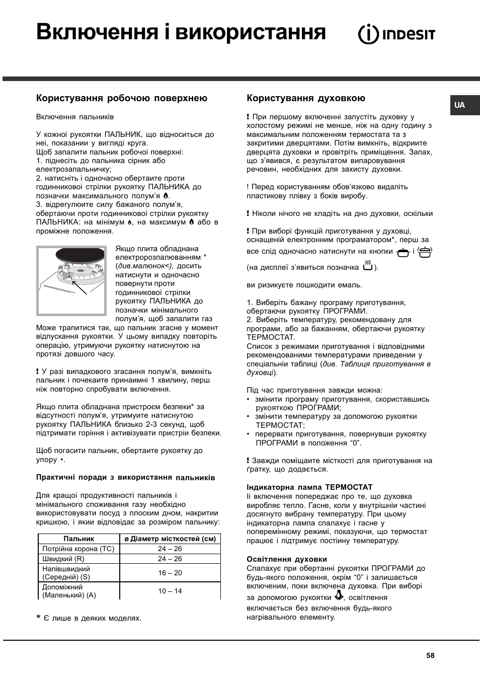 Включення і використання | Indesit KN3T76SA(X)-U-S User Manual | Page 58 / 76