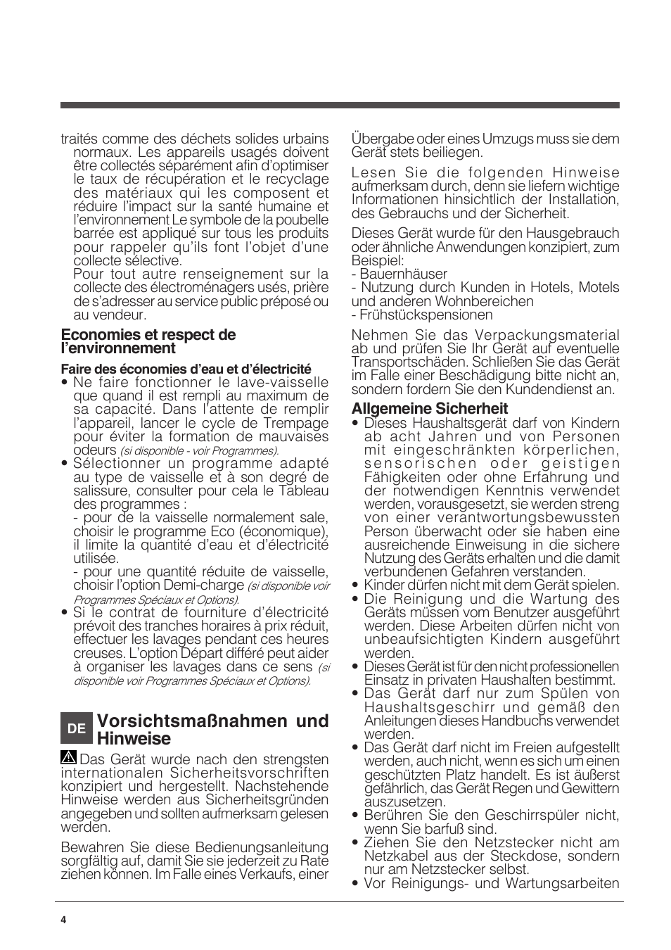 Vorsichtsmaßnahmen und hinweise | Indesit DFP-58T94-CA-NX-EU User Manual | Page 4 / 80